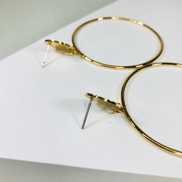 Gold Circle Drop Hoops - Picture 5 of 5